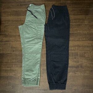 NEW 2 Pair Joggers Pants Green Cargo and Black Size L Large